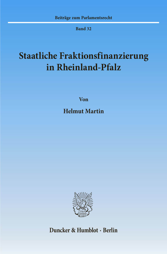 Cover Staatliche Fraktionsfinanzierung in Rheinland-Pfalz