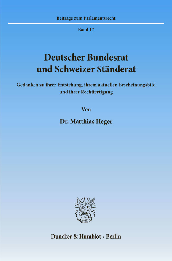 Cover Deutscher Bundesrat und Schweizer Ständerat