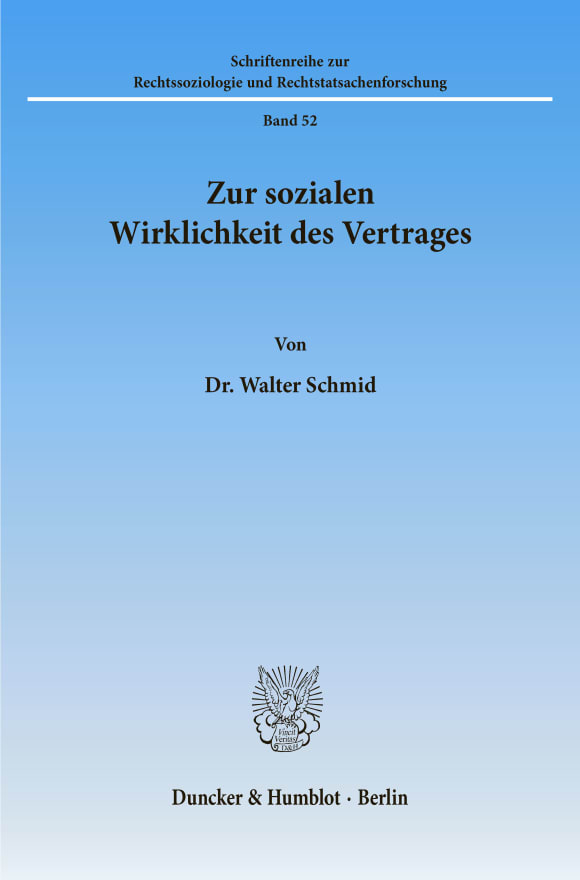 Cover Zur sozialen Wirklichkeit des Vertrages