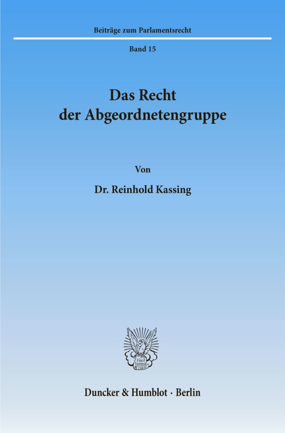 Cover Das Recht der Abgeordnetengruppe