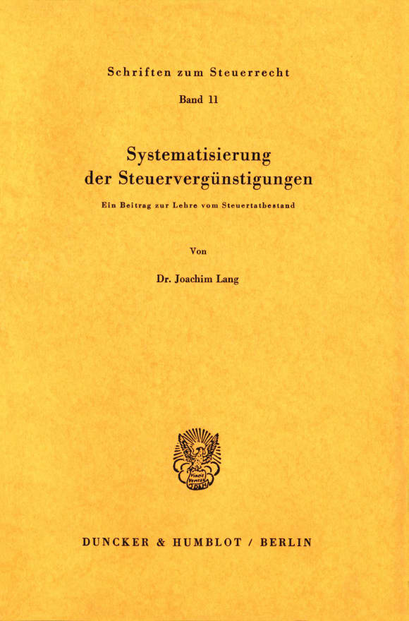 Cover Systematisierung der Steuervergünstigungen