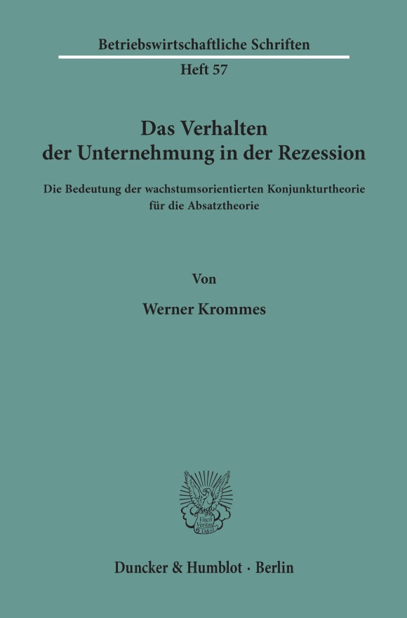 Cover Das Verhalten der Unternehmung in der Rezession