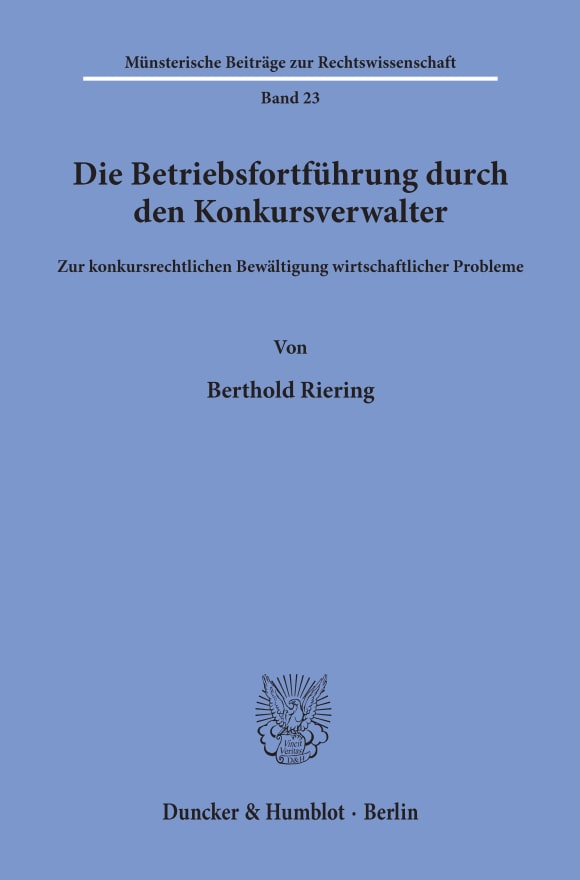 Cover Die Betriebsfortführung durch den Konkursverwalter