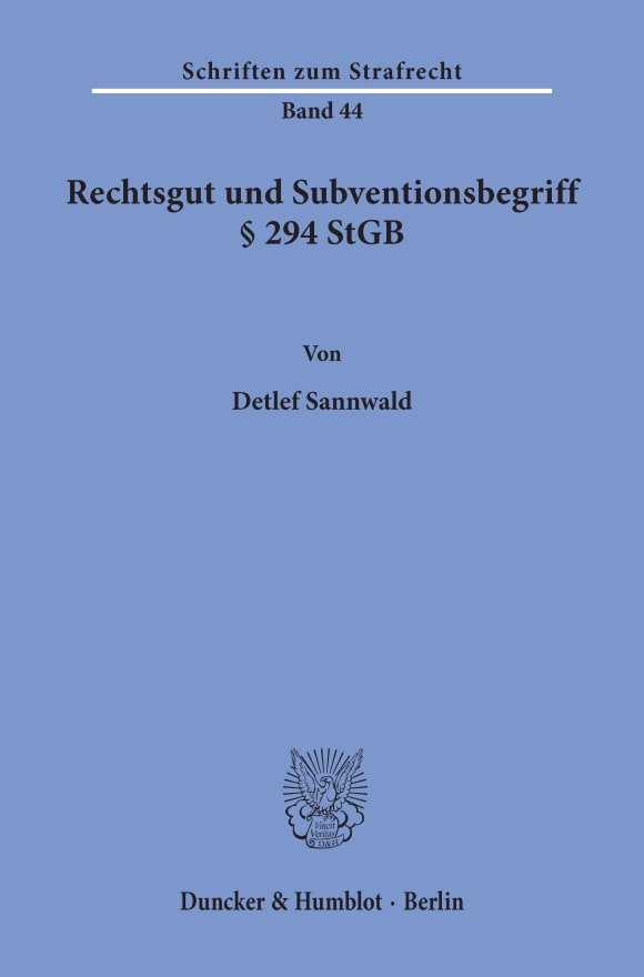 Cover Rechtsgut und Subventionsbegriff § 294 StGB