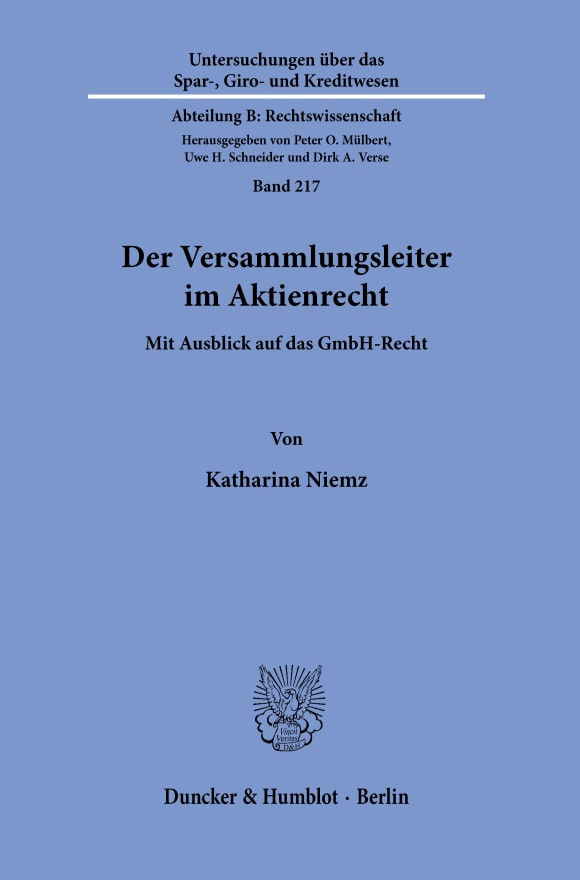 Cover Der Versammlungsleiter im Aktienrecht