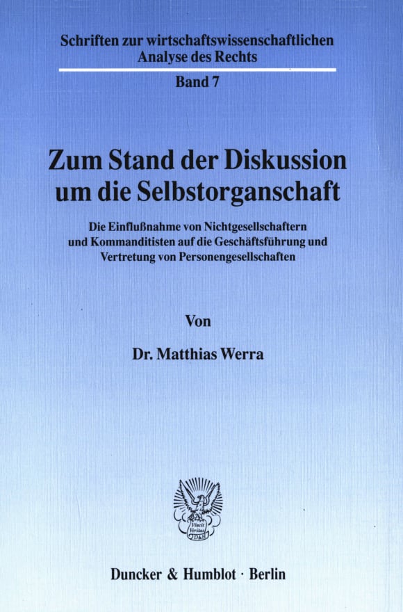 Cover Zum Stand der Diskussion um die Selbstorganschaft