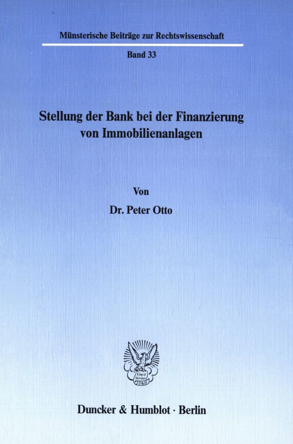 Cover Stellung der Bank bei der Finanzierung von Immobilienanlagen