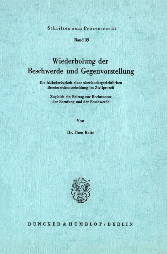 Cover Wiederholung der Beschwerde und Gegenvorstellung