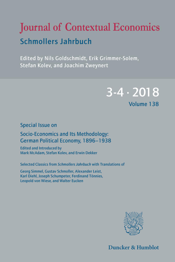 Cover Socio-Economics and Its Methodology: German Political Economy, 1896–1938 (JCE 3–4/2018)