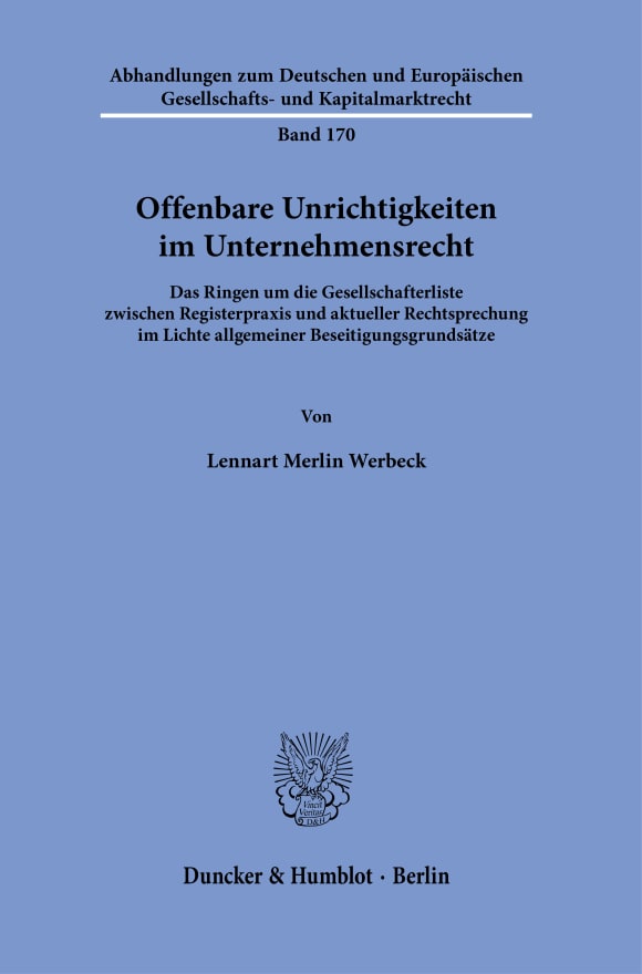 Cover Offenbare Unrichtigkeiten im Unternehmensrecht