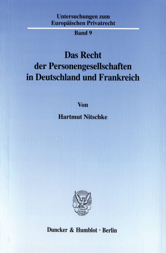 Cover Das Recht der Personengesellschaften in Deutschland und Frankreich