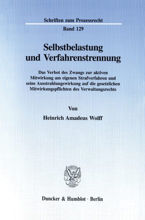 Cover Selbstbelastung und Verfahrenstrennung