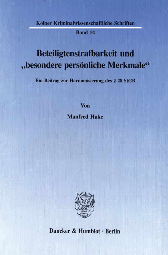 Cover Beteiligtenstrafbarkeit und »besondere persönliche Merkmale«