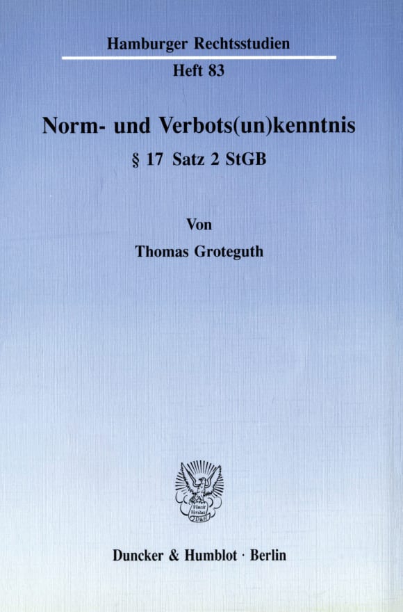 Cover Norm- und Verbots(un)kenntnis § 17 Satz 2 StGB