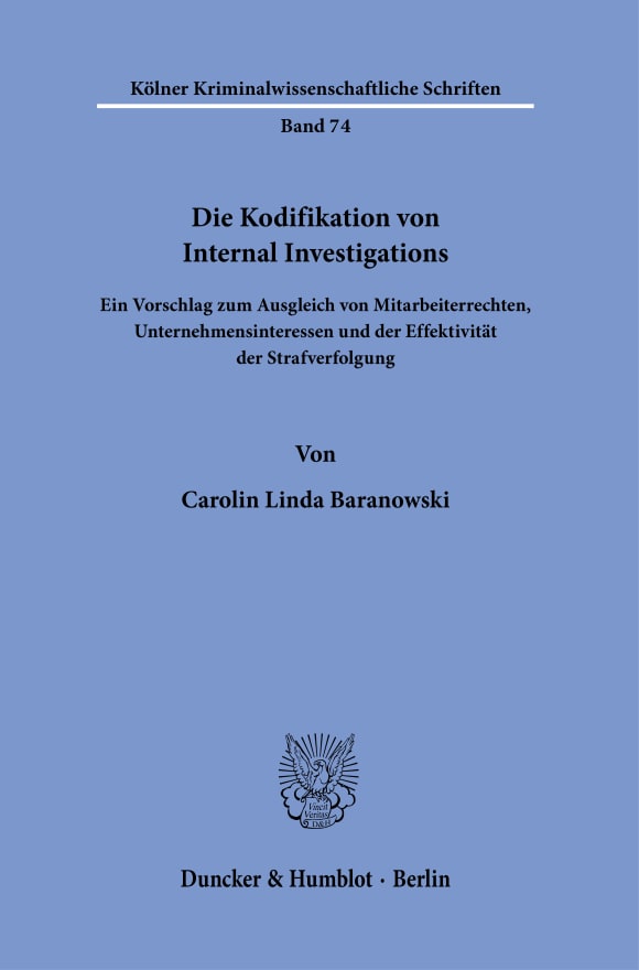 Cover Die Kodifikation von Internal Investigations