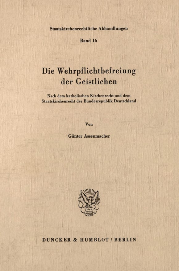 Cover Die Wehrpflichtbefreiung der Geistlichen