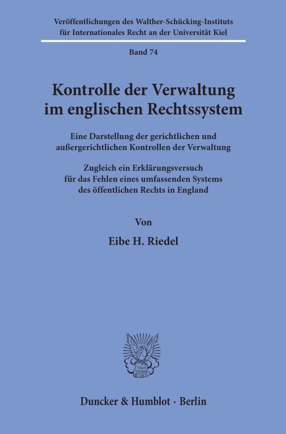 Cover Kontrolle der Verwaltung im englischen Rechtssystem