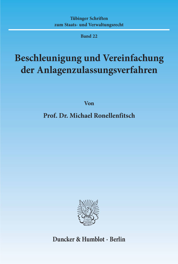 Cover Beschleunigung und Vereinfachung der Anlagenzulassungsverfahren