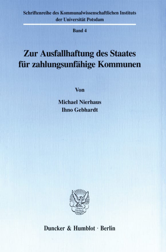 Cover Zur Ausfallhaftung des Staates für zahlungsunfähige Kommunen