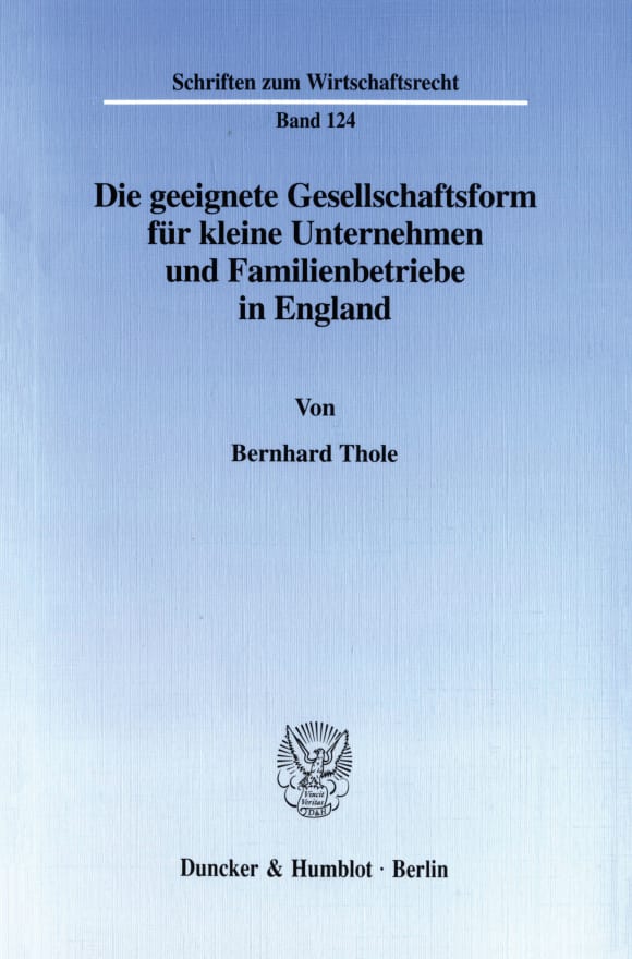 Cover Die geeignete Gesellschaftsform für kleine Unternehmen und Familienbetriebe in England