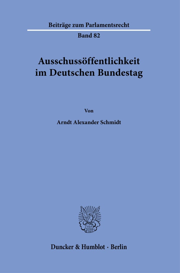 Cover Ausschussöffentlichkeit im Deutschen Bundestag