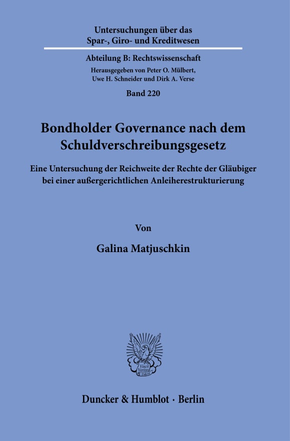 Cover Bondholder Governance nach dem Schuldverschreibungsgesetz