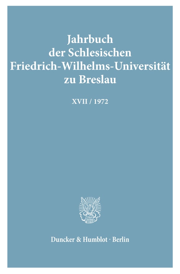 Cover Jahrbuch der Schlesischen Friedrich-Wilhelms-Universität zu Breslau