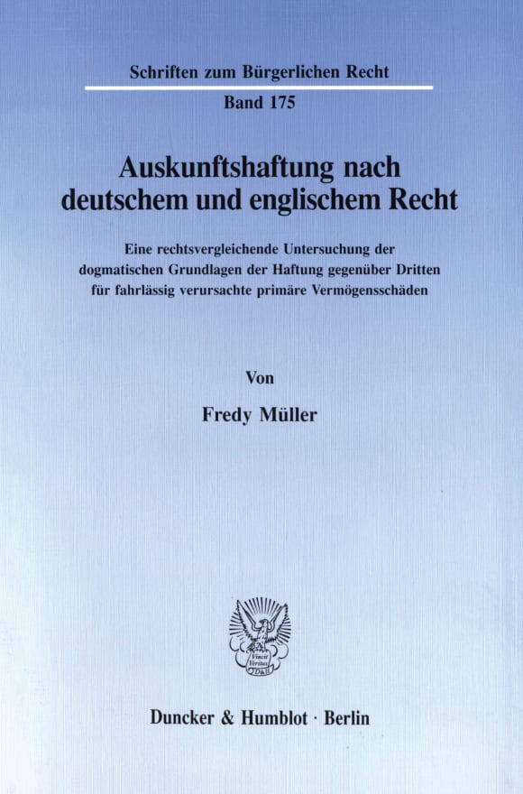 Cover Auskunftshaftung nach deutschem und englischem Recht