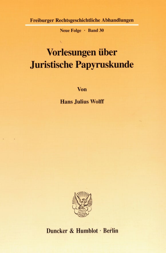 Cover Vorlesungen über Juristische Papyruskunde