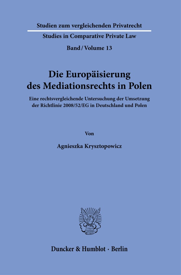 Cover Die Europäisierung des Mediationsrechts in Polen