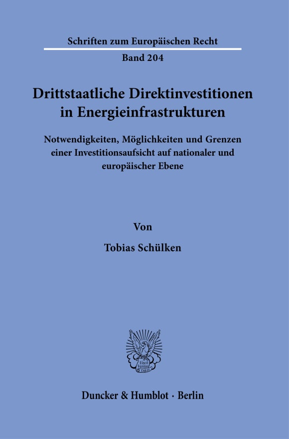 Cover Drittstaatliche Direktinvestitionen in Energieinfrastrukturen