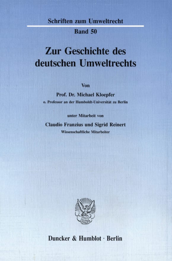 Cover Zur Geschichte des deutschen Umweltrechts