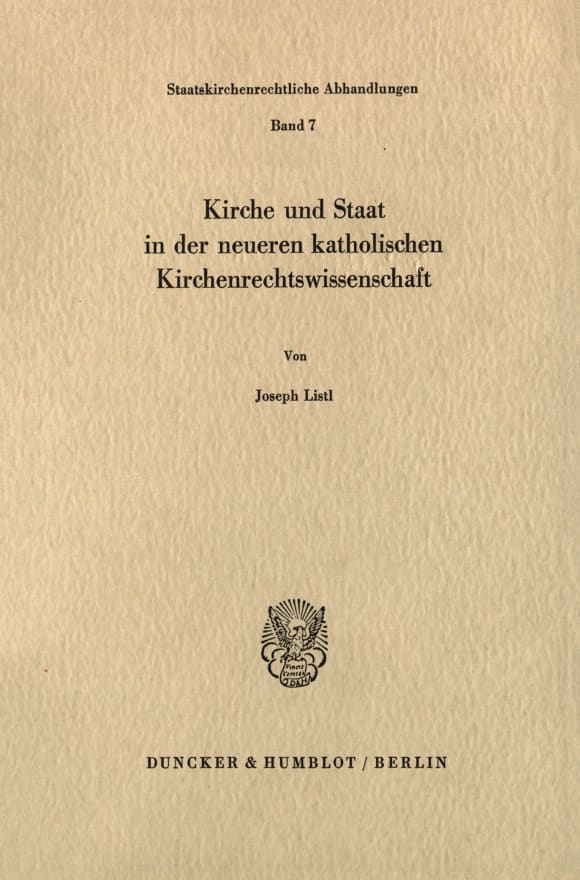 Cover Kirche und Staat in der neueren katholischen Kirchenrechtswissenschaft