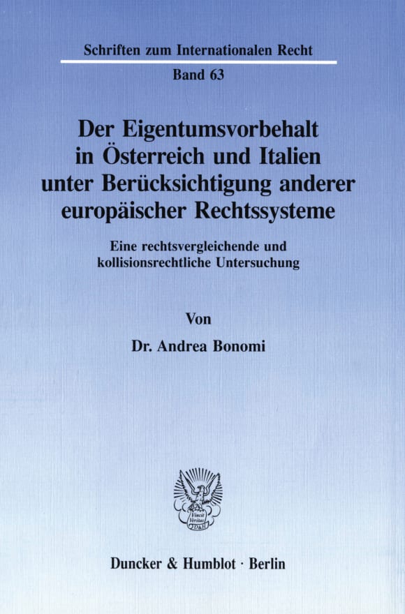 Cover Der Eigentumsvorbehalt in Österreich und Italien unter Berücksichtigung anderer europäischer Rechtssysteme