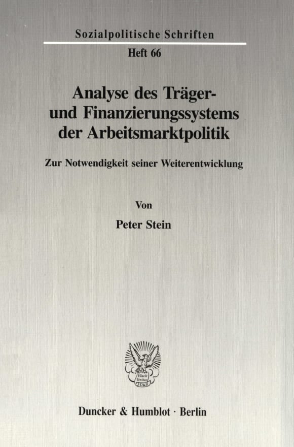 Cover Analyse des Träger- und Finanzierungssystems der Arbeitsmarktpolitik