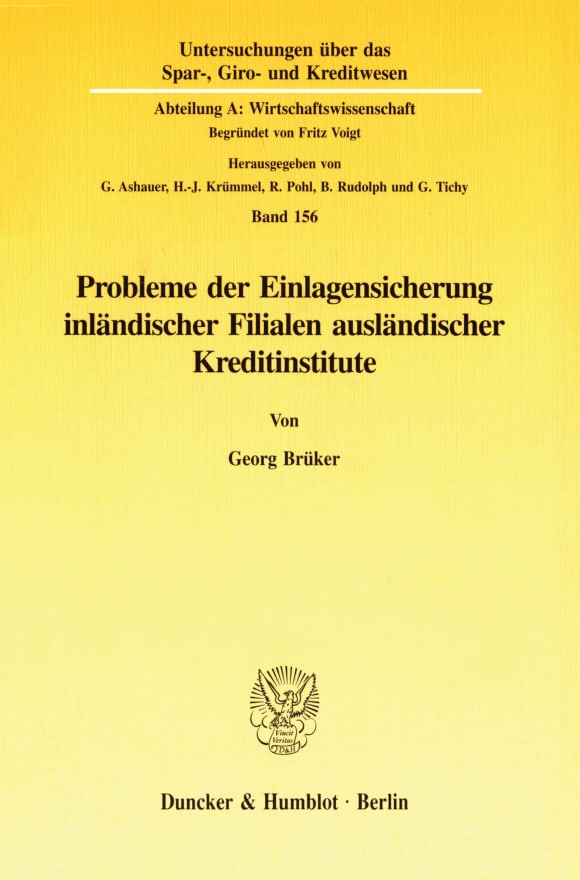 Cover Probleme der Einlagensicherung inländischer Filialen ausländischer Kreditinstitute