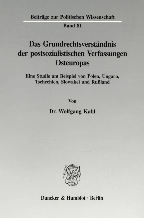 Cover Das Grundrechtsverständnis der postsozialistischen Verfassungen Osteuropas