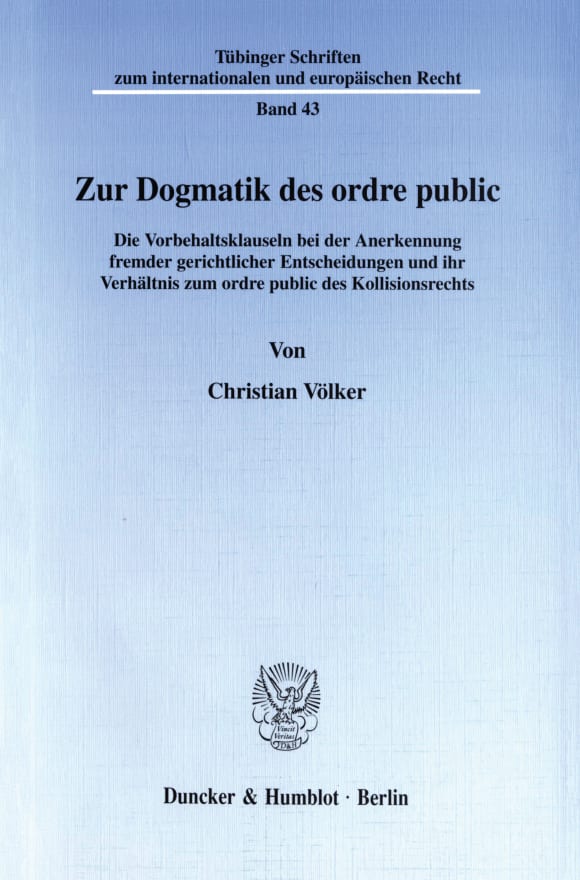 Cover Zur Dogmatik des ordre public