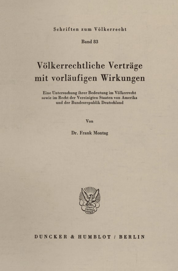 Cover Völkerrechtliche Verträge mit vorläufigen Wirkungen