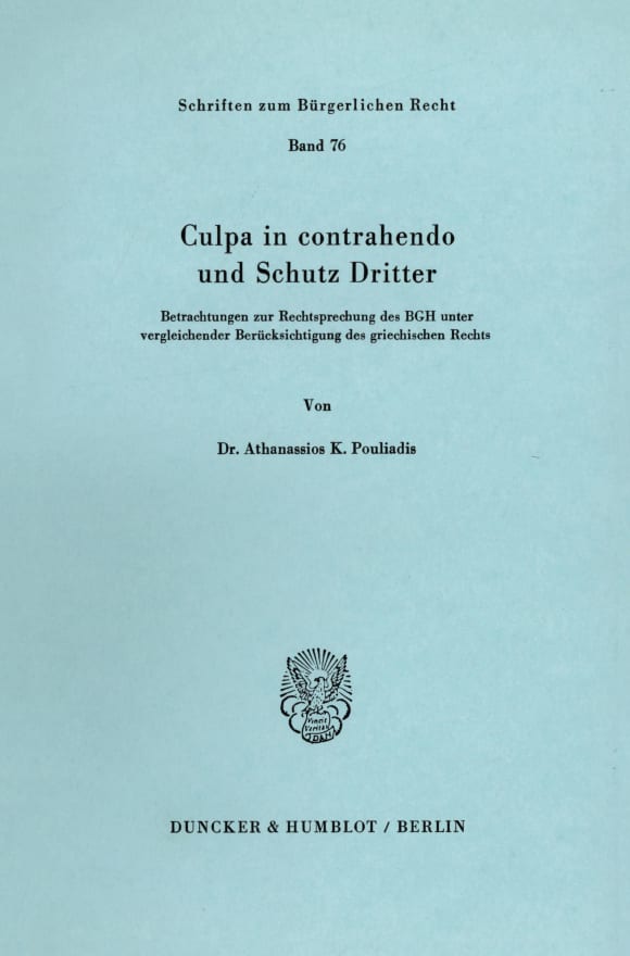 Cover Culpa in contrahendo und Schutz Dritter