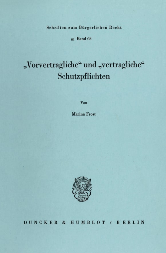 Cover »Vorvertragliche« und »vertragliche« Schutzpflichten