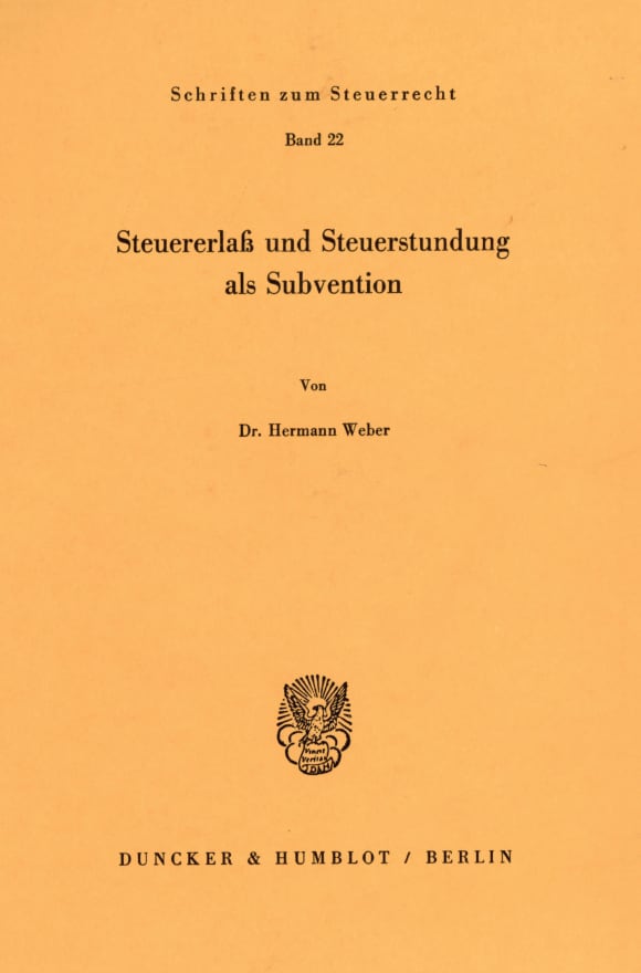 Cover Steuererlaß und Steuerstundung als Subvention