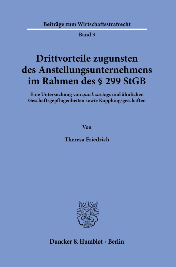 Cover Drittvorteile zugunsten des Anstellungsunternehmens im Rahmen des § 299 StGB