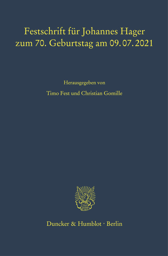 Cover Festschrift für Johannes Hager zum 70. Geburtstag am 09.07.2021