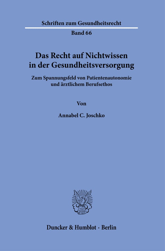 Cover Das Recht auf Nichtwissen in der Gesundheitsversorgung