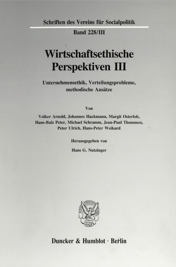 Cover Wirtschaftsethische Perspektiven III