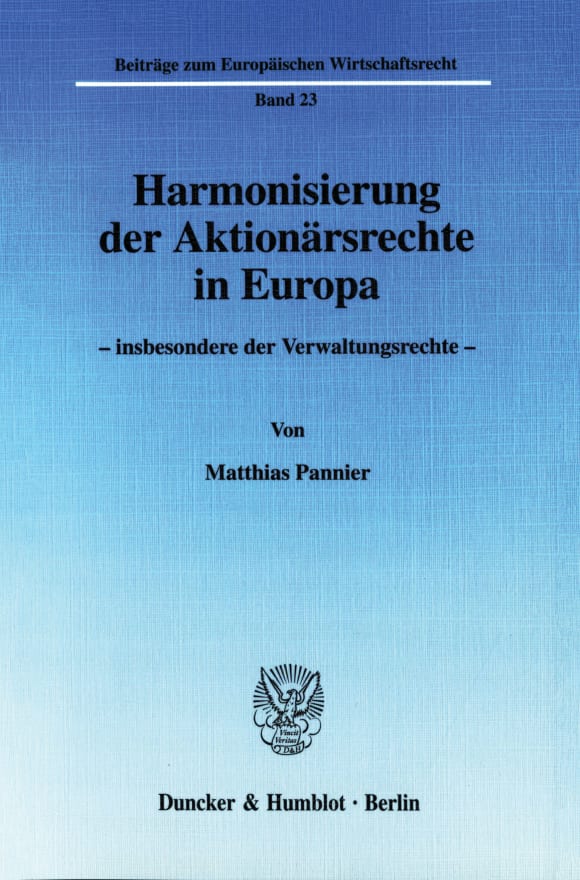 Cover Harmonisierung der Aktionärsrechte in Europa -