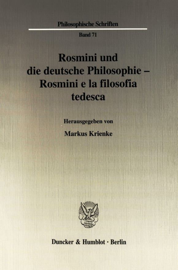 Cover Rosmini und die deutsche Philosophie - Rosmini e la filosofia tedesca