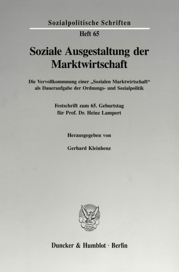 Cover Soziale Ausgestaltung der Marktwirtschaft