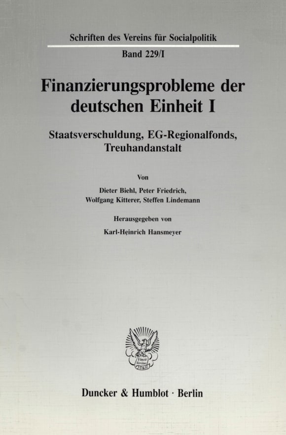 Cover Finanzierungsprobleme der deutschen Einheit I